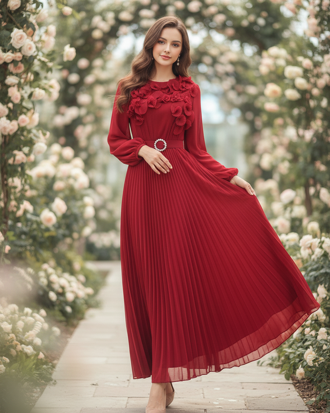 Zweifarbiges Chiffonkleid in Weinrot - Ansicht 3