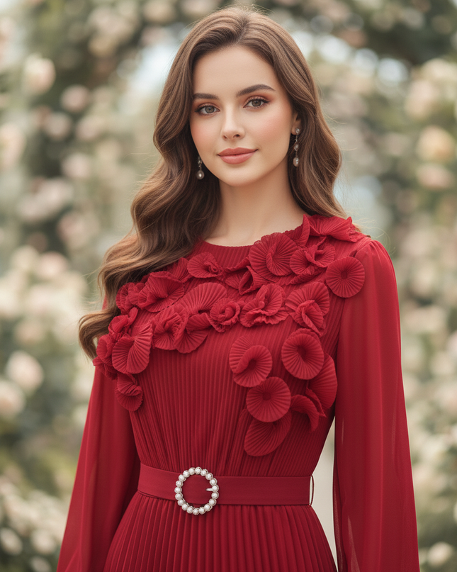 Zweifarbiges Chiffonkleid in Weinrot - Ansicht 4