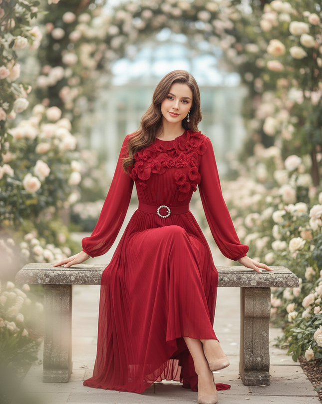 Zweifarbiges Chiffonkleid in Weinrot - Ansicht 5