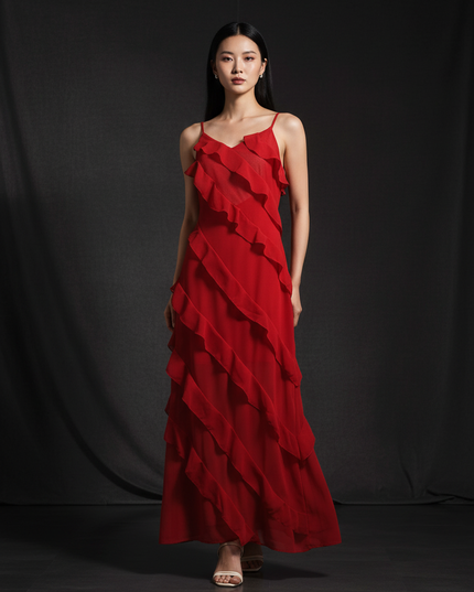Figurbetontes Chiffonkleid mit Ruschen - Ansicht 1