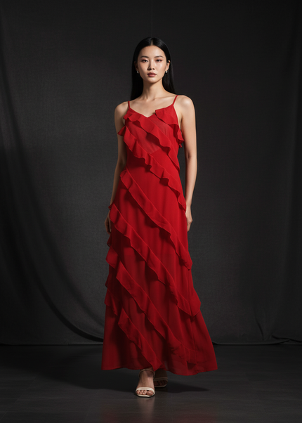 Figurbetontes Chiffonkleid mit Ruschen - Ansicht 1