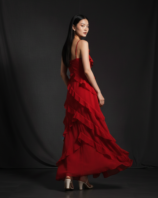 Figurbetontes Chiffonkleid mit Ruschen - Ansicht 2