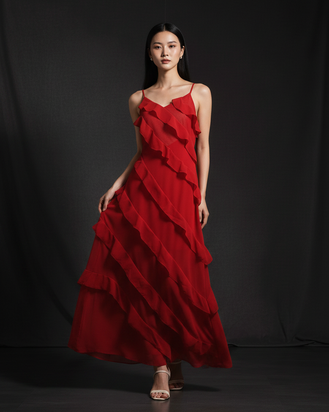 Figurbetontes Chiffonkleid mit Ruschen - Ansicht 3