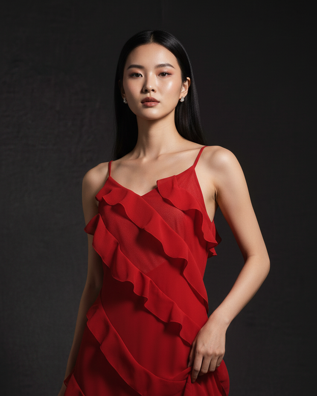 Figurbetontes Chiffonkleid mit Ruschen - Ansicht 4
