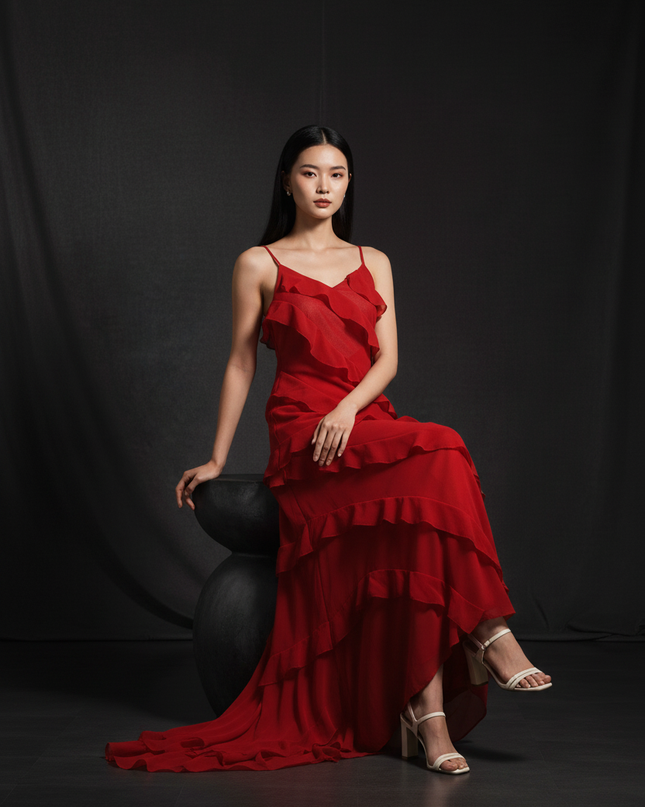 Figurbetontes Chiffonkleid mit Ruschen - Ansicht 5