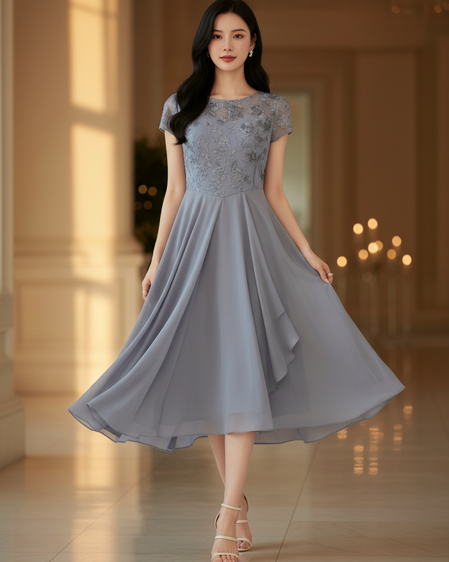 Zartes Chiffonkleid mit feiner Spitze - Ansicht 1