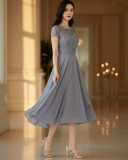 Zartes Chiffonkleid mit feiner Spitze - Ansicht 3