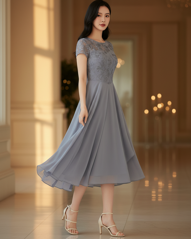 Zartes Chiffonkleid mit feiner Spitze - Ansicht 3