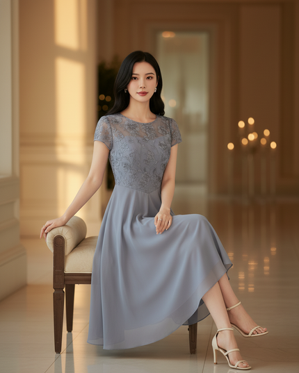 Zartes Chiffonkleid mit feiner Spitze - Ansicht 5