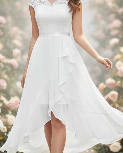 Weisses kurzes Kleid mit feiner Spitze - Ansicht 1
