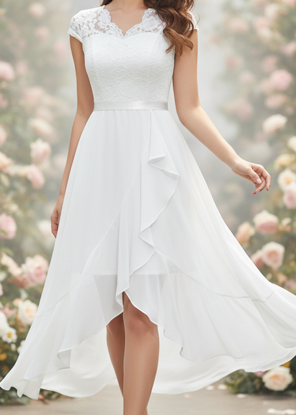 Weisses kurzes Kleid mit feiner Spitze - Ansicht 1