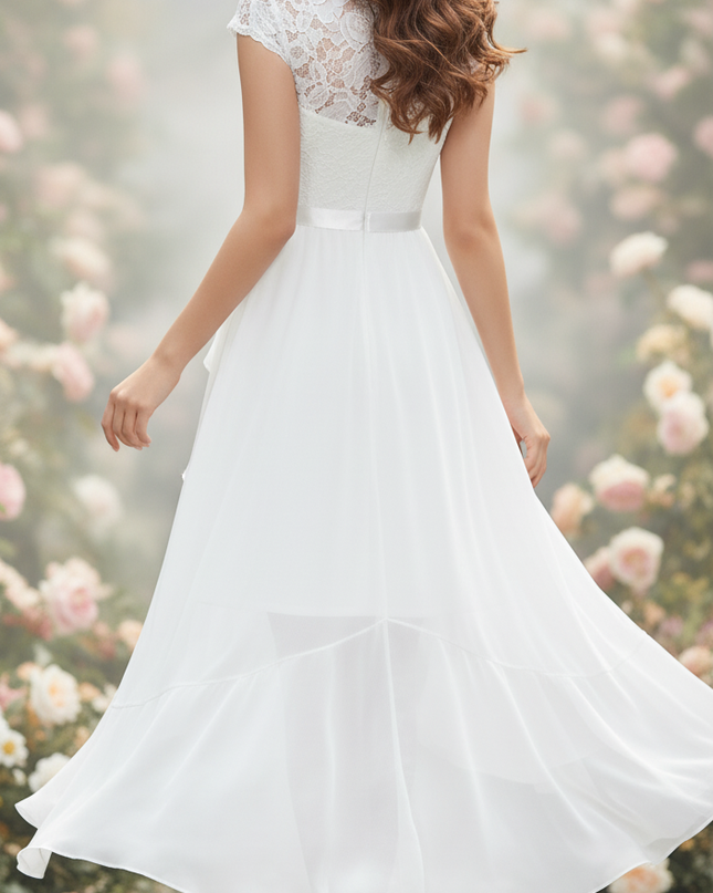 Weisses kurzes Kleid mit feiner Spitze - Ansicht 2