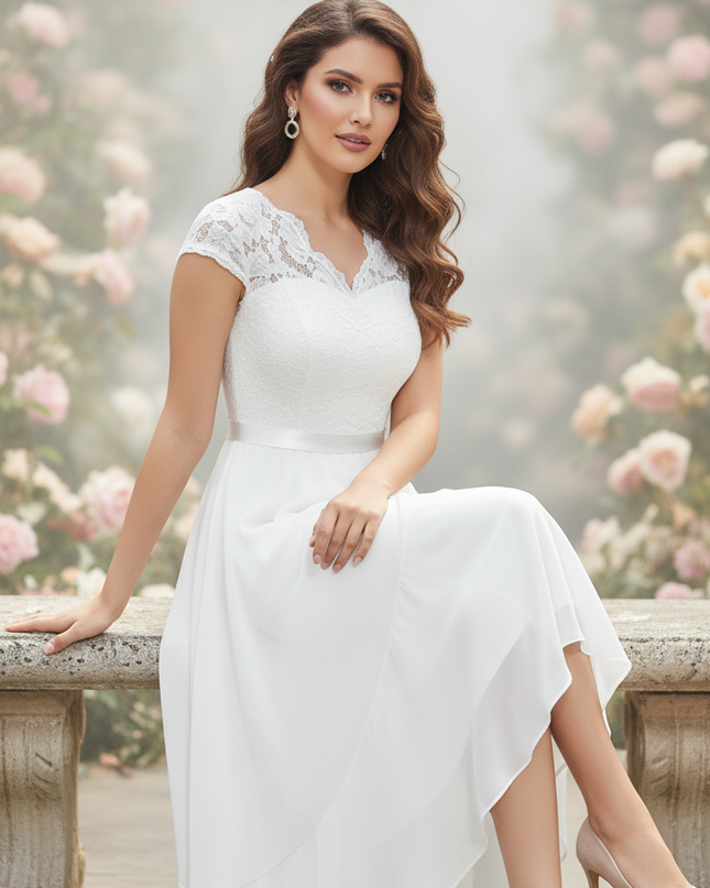 Weisses kurzes Kleid mit feiner Spitze - Ansicht 5