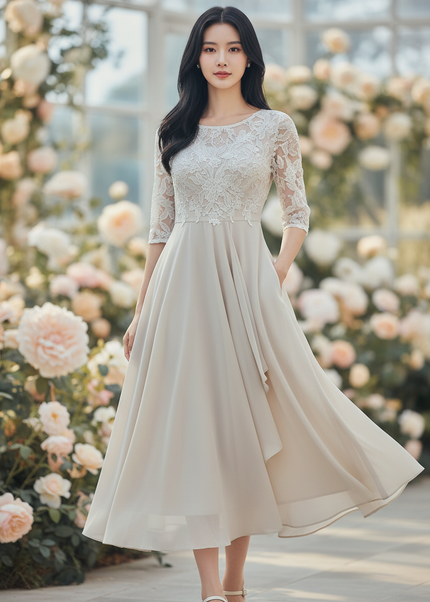 Chiffon Kleid mit Spitze im Lagenlook - Ansicht 1
