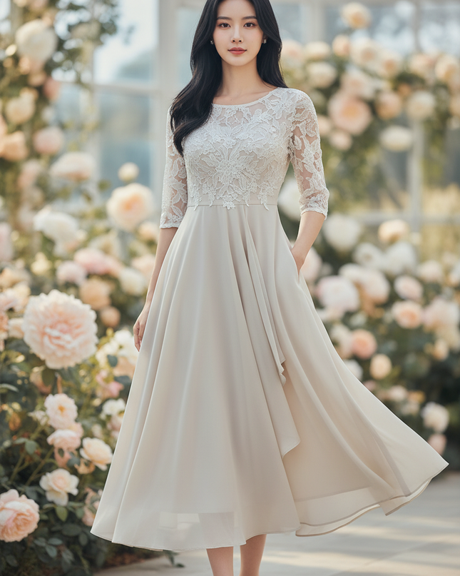 Chiffon Kleid mit Spitze im Lagenlook - Ansicht 1
