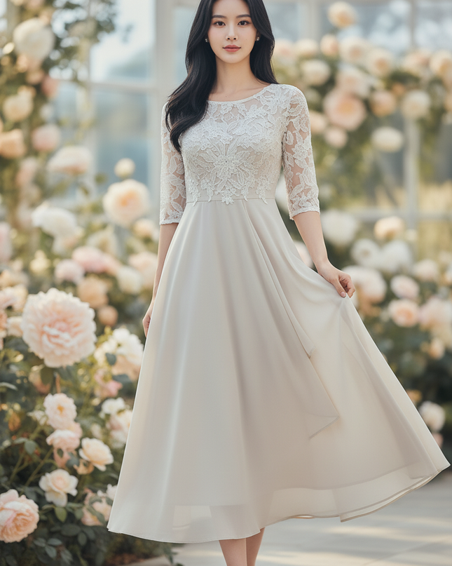 Chiffon Kleid mit Spitze im Lagenlook - Ansicht 3