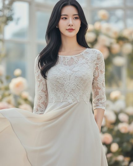Chiffon Kleid mit Spitze im Lagenlook - Ansicht 4