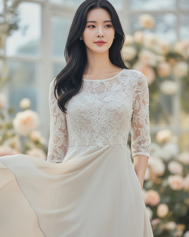 Chiffon Kleid mit Spitze im Lagenlook - Ansicht 4
