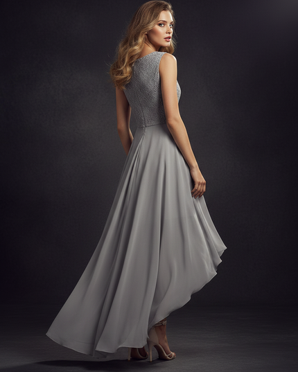 Elegantes Chiffonkleid in warmem Grau - Ansicht 2