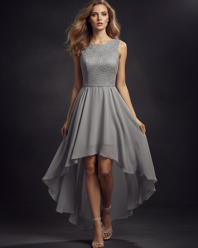 Elegantes Chiffonkleid in warmem Grau - Ansicht 3