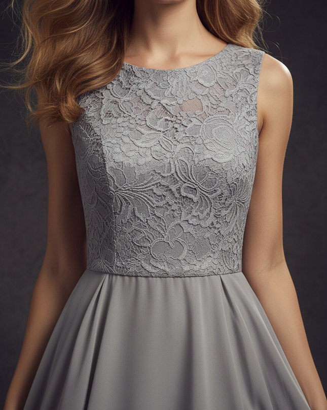 Elegantes Chiffonkleid in warmem Grau - Ansicht 4