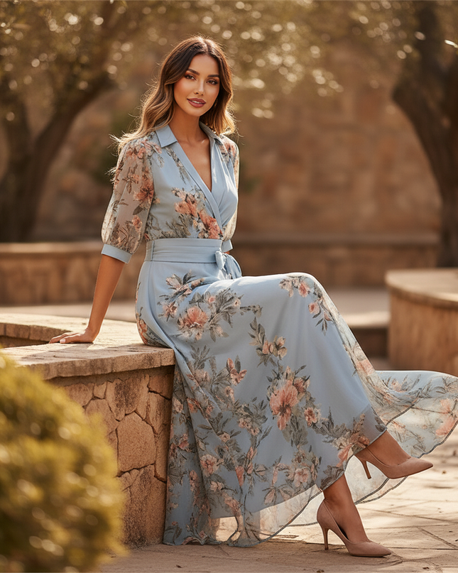 Sommerliches Chiffonkleid in Hellblau - Ansicht 5