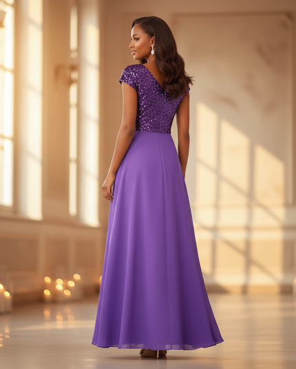 Festliches langes Chiffonkleid in Lila - Ansicht 2