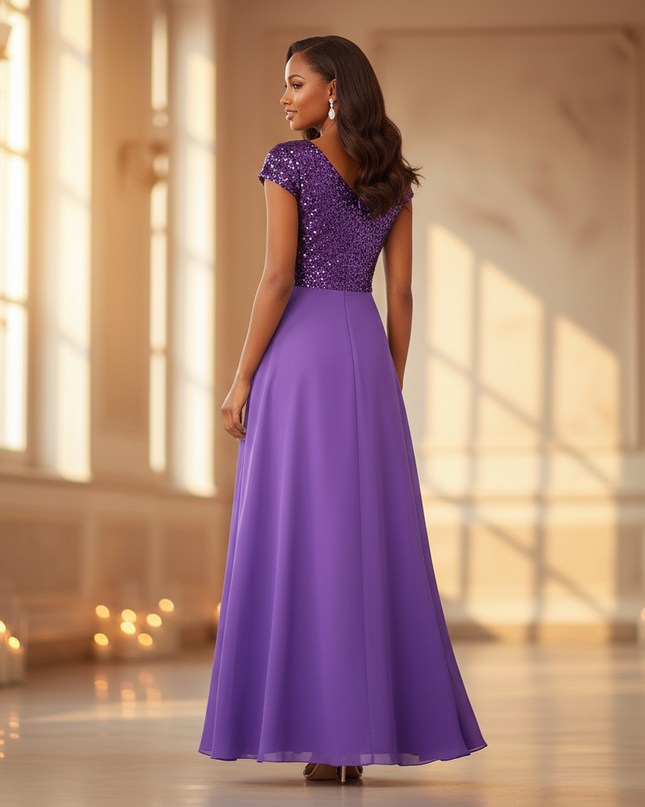 Festliches langes Chiffonkleid in Lila - Ansicht 2