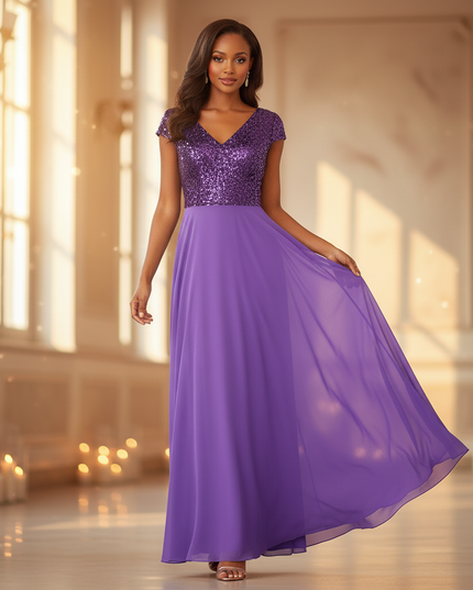 Festliches langes Chiffonkleid in Lila - Ansicht 3