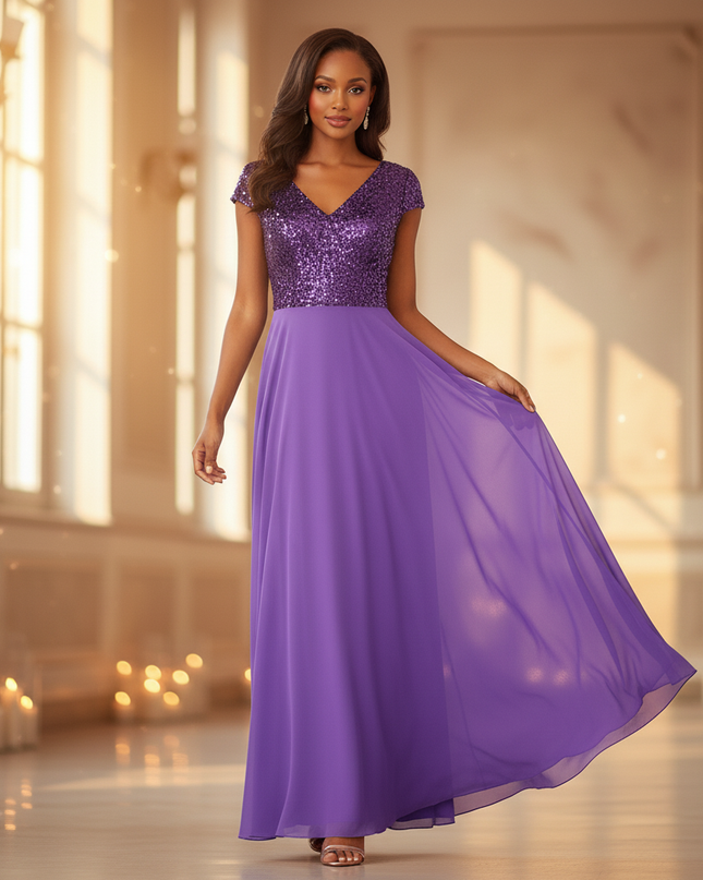 Festliches langes Chiffonkleid in Lila - Ansicht 3