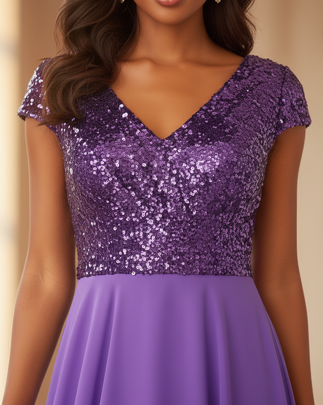Festliches langes Chiffonkleid in Lila - Ansicht 4