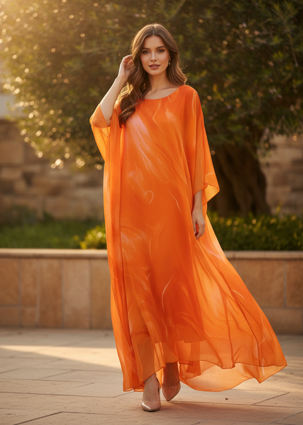 Elegantes Chiffonkleid Langarm Maxi - Ansicht 1