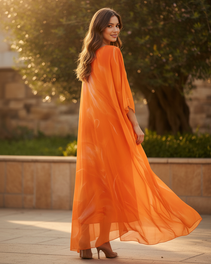 Elegantes Chiffonkleid Langarm Maxi - Ansicht 2