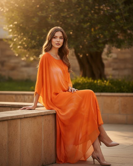 Elegantes Chiffonkleid Langarm Maxi - Ansicht 5