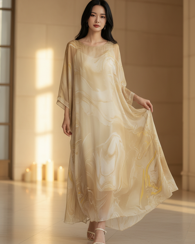 Chiffonkleid Langarm mit Batwing-Aermel - Ansicht 1
