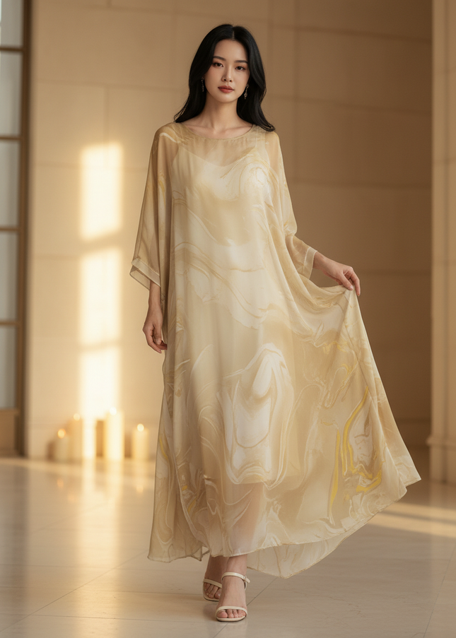 Chiffonkleid Langarm mit Batwing-Aermel - Ansicht 1