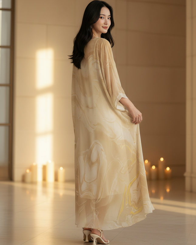 Chiffonkleid Langarm mit Batwing-Aermel - Ansicht 2
