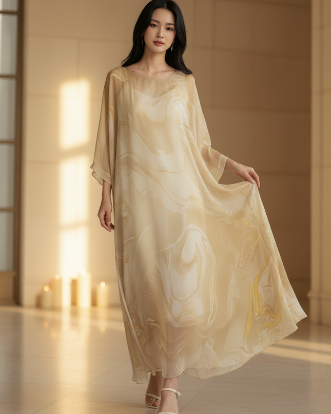 Chiffonkleid Langarm mit Batwing-Aermel - Ansicht 3