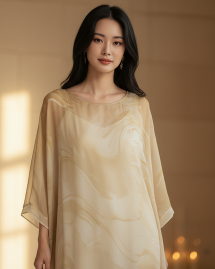 Chiffonkleid Langarm mit Batwing-Aermel - Ansicht 4
