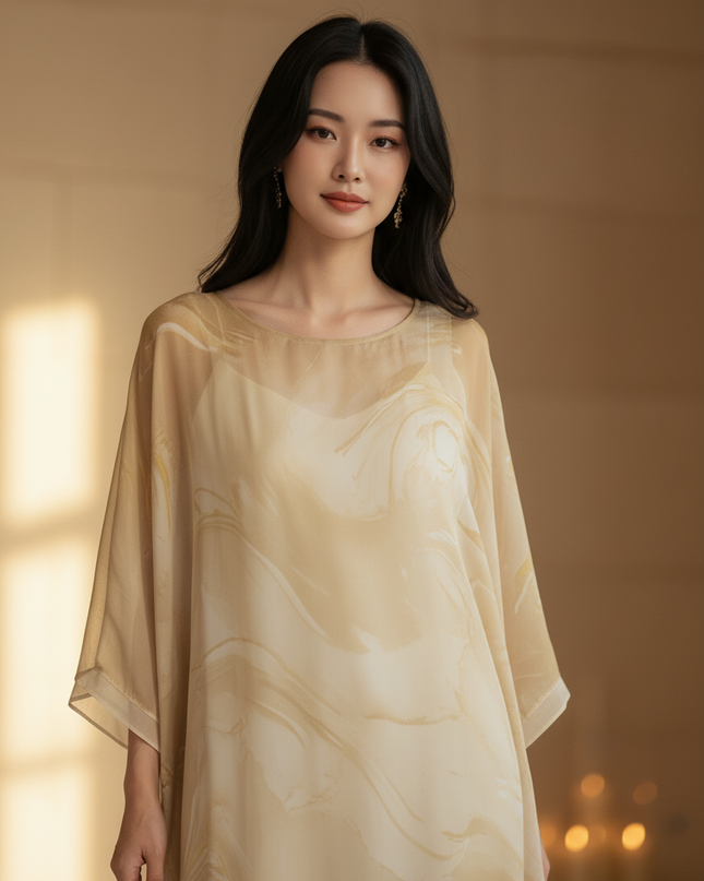 Chiffonkleid Langarm mit Batwing-Aermel - Ansicht 4