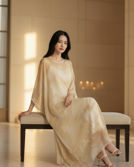 Chiffonkleid Langarm mit Batwing-Aermel - Ansicht 5