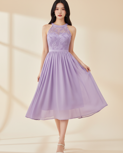 Elegantes Chiffon-Midikleid in Lila - Ansicht 1