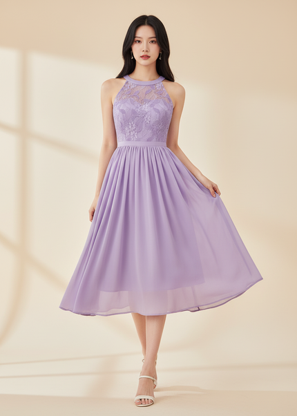Elegantes Chiffon-Midikleid in Lila - Ansicht 1