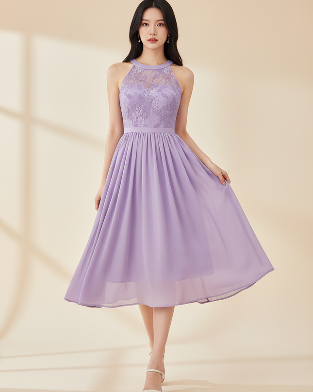 Elegantes Chiffon-Midikleid in Lila - Ansicht 1