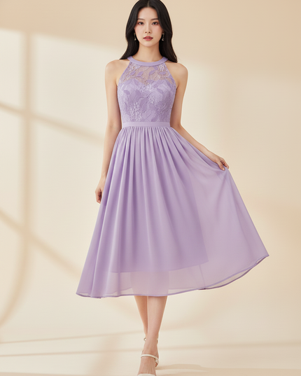 Elegantes Chiffon-Midikleid in Lila - Ansicht 3