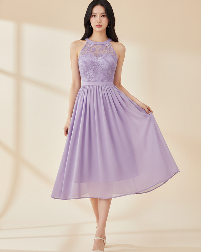 Elegantes Chiffon-Midikleid in Lila - Ansicht 3