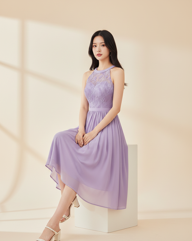 Elegantes Chiffon-Midikleid in Lila - Ansicht 5