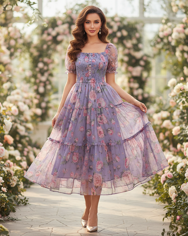 Lilafarbenes Chiffon-Midikleid - Ansicht 1