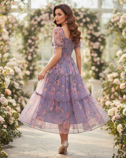 Lilafarbenes Chiffon-Midikleid - Ansicht 2