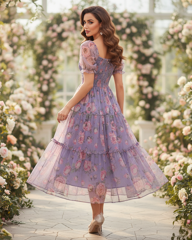 Lilafarbenes Chiffon-Midikleid - Ansicht 2